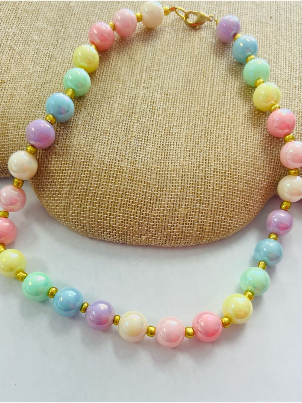 Hand Crafted Pastel Bead Necklace with Gold Accents
